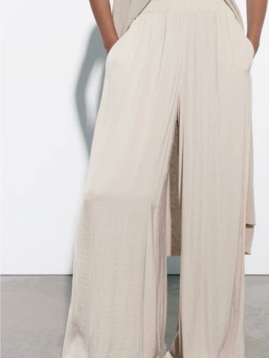 Zara Pants - Women's Wide-Leg Palazzo Pants in Light Beige